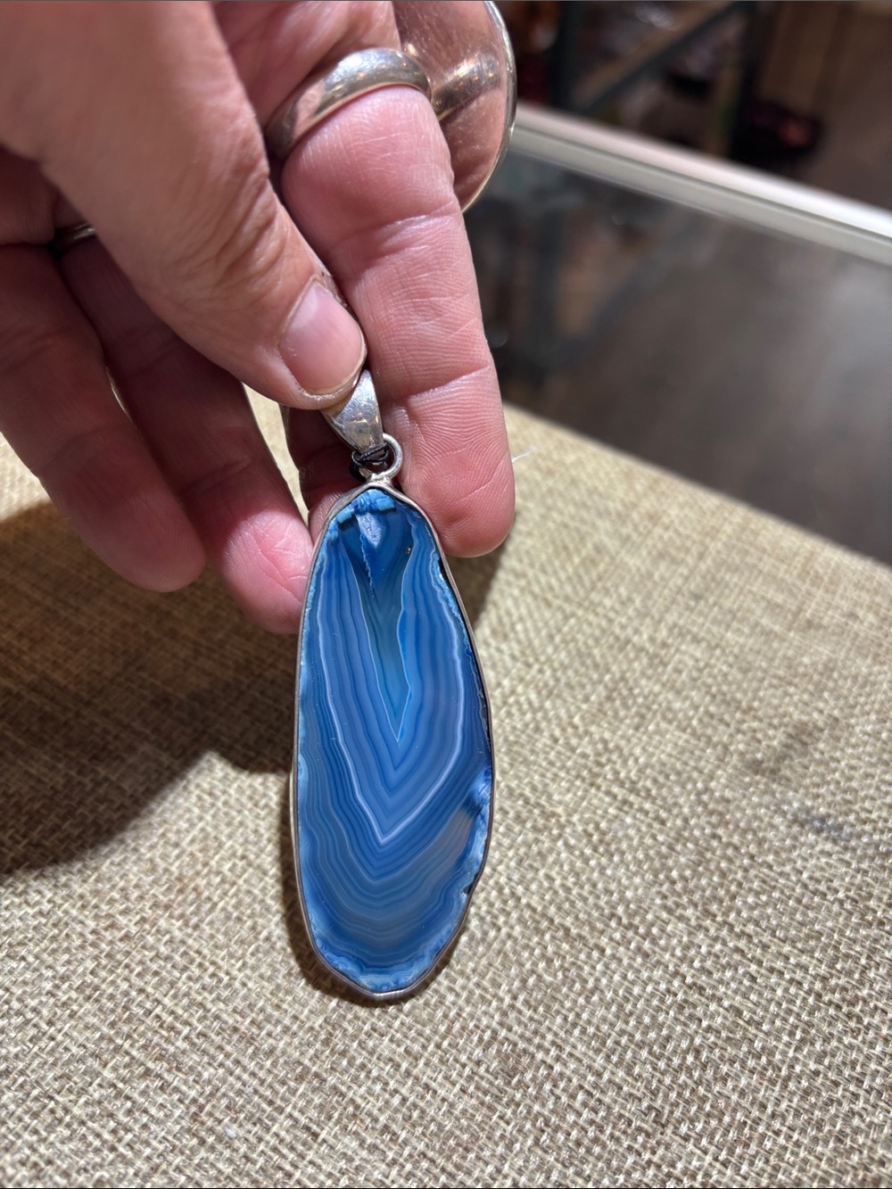 Charles Albert Blue Agate Slice Pendant Necklace